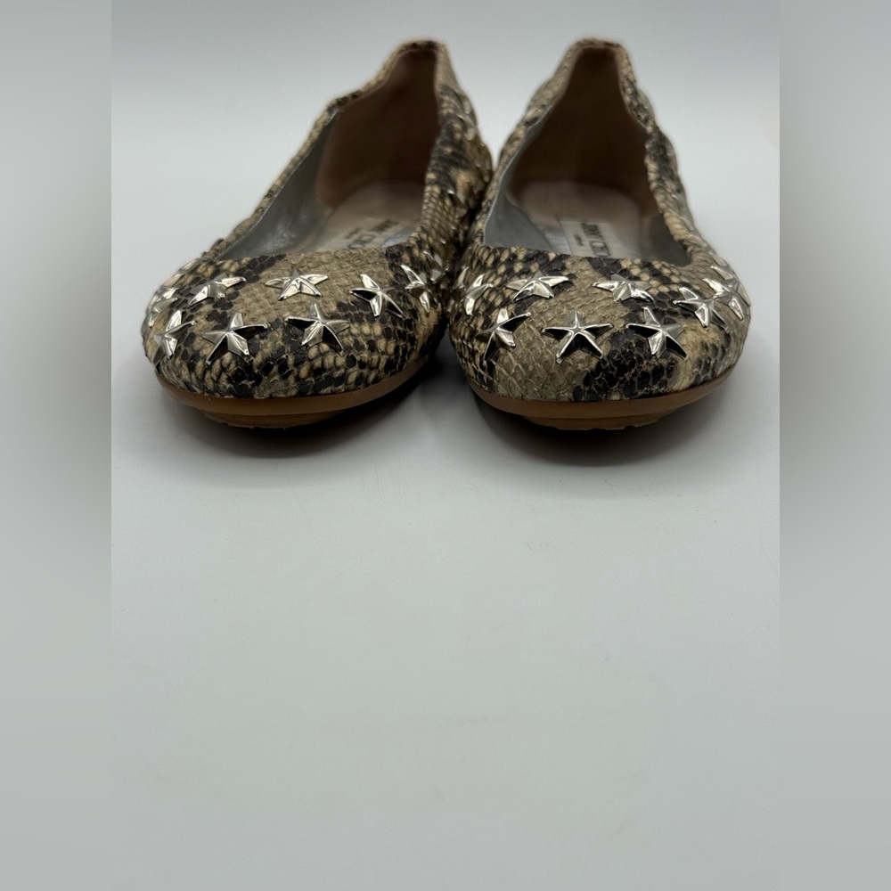 Jimmy Choo Beige Python Embossed Leather Windsor Star Embellished Ballet Flats - Picture 12 of 16